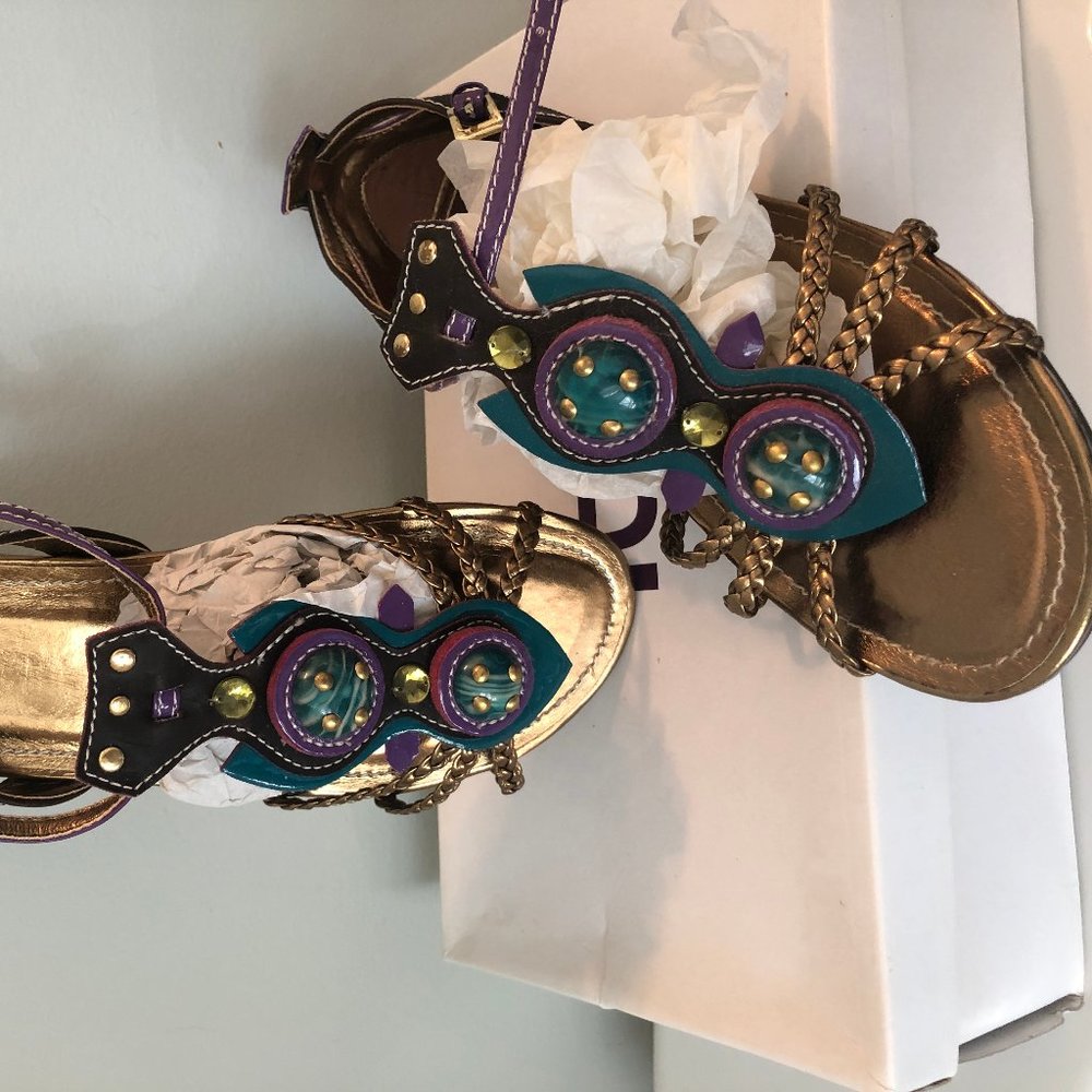 Bakers Shoes purple teal bronze sandals Size 7